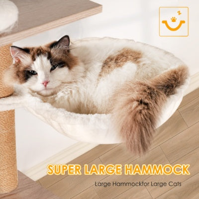 Cat Tree With Litter Box Enclosure - Modern Cat Condo With Scratching Posts, Feeding Bowl Removable Pompom Sticks, Gray