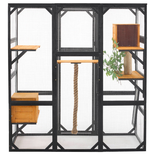 Outdoor Cat House DIY Cat Enclosure, Cat Catio With Double Enter Doors 62.8 L X 32.2 W X68.5 H Balcony Cat Playpen With Platforms And Two Condos For 1-3 Cats Light Grey