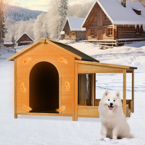 60.2 Large Outdoor Dog House With Insulated Liner For Winter Waterproof Dog Kennel For Medium & Large Dogs, Dog House With Porch And Asphalt Roof And Elevated Floor, Nature
