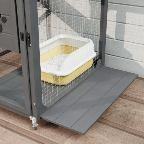 Catio Outdoor Cat Enclosure Window Access, 4 Tiers Cat House With Wheels, Resting Box & Waterproof Roof, Indoor Large Cat House Cage, Gray