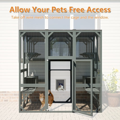 Outdoor Cat House Wooden Cat Cage Hood - Large Cat Cage With Jump Platform And Apartment