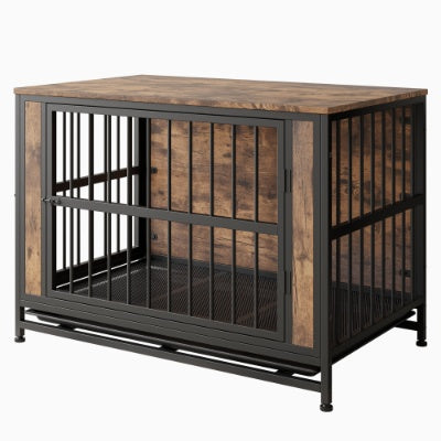 Dog Crate Furniture, Wooden Dog Crate Table, 38.9 Dog Kennel With 2 Sliding Doors And Thick Iron Door Frame, Decorative Pet Crate House For Large Medium Small Dog Indoor Use Rustic Brown