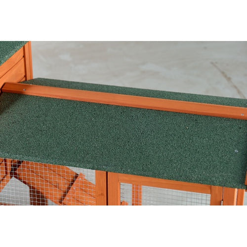 Large Wooden Rabbit Hutch, Outdoor Bunny Cage With Spacious Run, Waterproof Asphalt Roof, Pull-Out Tray And Ramp, Fir Wood Pet House For Rabbits, Chickens And Small Animals Brown Green