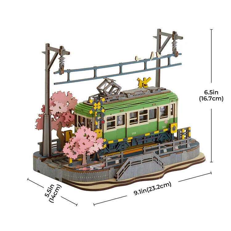 Rolife Sakura Journey Tram Car 3D Wooden Puzzle Model Toys Teens Gift