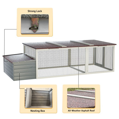 20.93ft Large Wooden Chicken Coop Outdoor Hen House With Nesting Box Weatherproof Asphalt Roof Walk In Poultry Cage With Secure Locks Metal Mesh Run For Farm Use