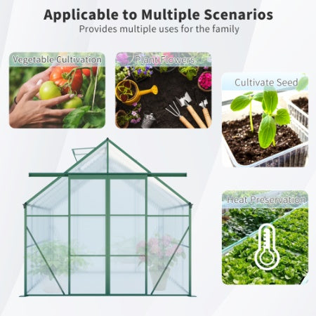 Double Door Polycarbonate Greenhouse Raised Base And Anchor Aluminum Heavy Duty Walk-in Greenhouses For Outdoor Backyard In All Season
