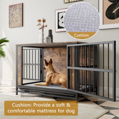Dog Crate Furniture, Wooden Dog Crate Table, 38.9 Dog Kennel With 2 Sliding Doors And Thick Iron Door Frame, Decorative Pet Crate House For Large Medium Small Dog Indoor Use Rustic Brown