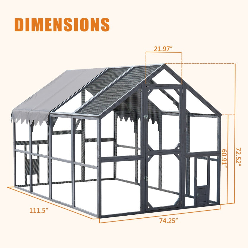 Outdoor Chicken Coop Enclosures 110 Large Kitten Playpen ,Upgrade Waterproof Cover-GREY
