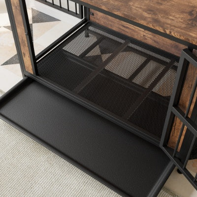 Dog Crate Furniture, Wooden Dog Crate Table, 38.9 Dog Kennel With 2 Sliding Doors And Thick Iron Door Frame, Decorative Pet Crate House For Large Medium Small Dog Indoor Use Rustic Brown