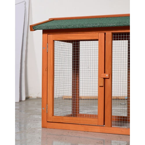 Large Wooden Rabbit Hutch, Outdoor Bunny Cage With Spacious Run, Waterproof Asphalt Roof, Pull-Out Tray And Ramp, Fir Wood Pet House For Rabbits, Chickens And Small Animals Brown Green