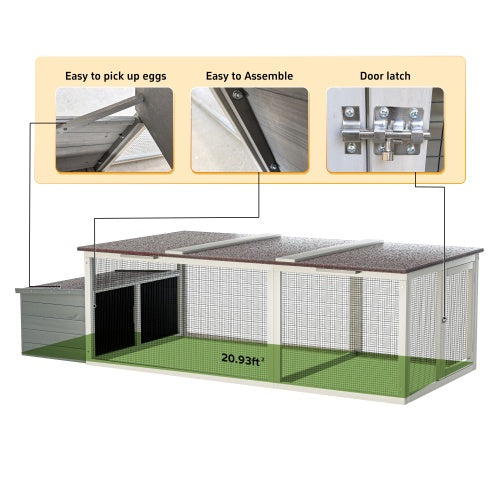 20.93ft Large Wooden Chicken Coop Outdoor Hen House With Nesting Box Weatherproof Asphalt Roof Walk In Poultry Cage With Secure Locks Metal Mesh Run For Farm Use