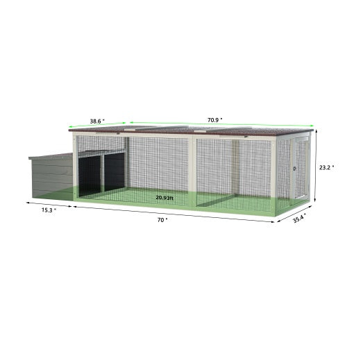 20.93ft Large Wooden Chicken Coop Outdoor Hen House With Nesting Box Weatherproof Asphalt Roof Walk In Poultry Cage With Secure Locks Metal Mesh Run For Farm Use
