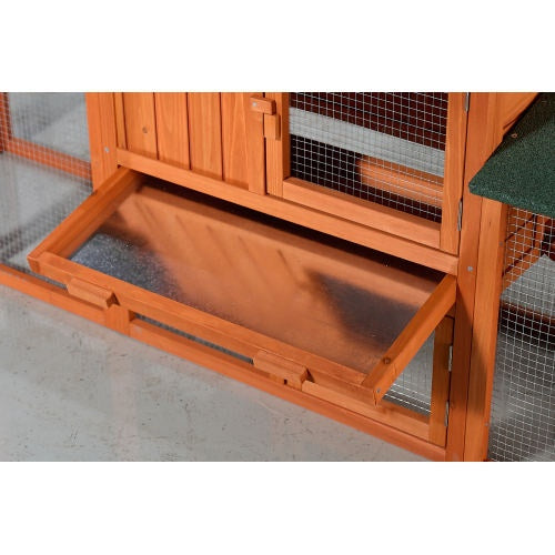 Large Wooden Rabbit Hutch, Outdoor Bunny Cage With Spacious Run, Waterproof Asphalt Roof, Pull-Out Tray And Ramp, Fir Wood Pet House For Rabbits, Chickens And Small Animals Brown Green