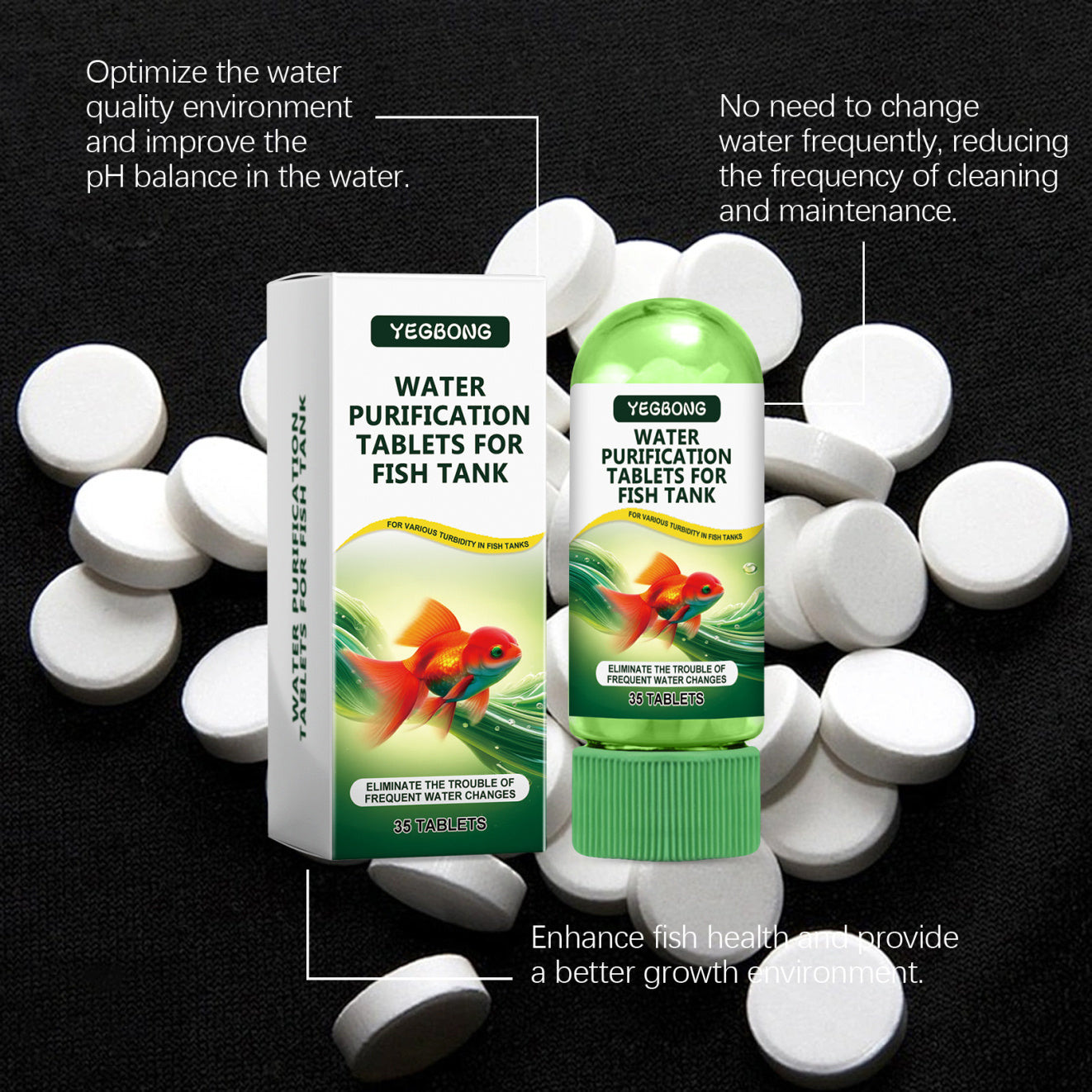 Yegbong Fish Tank Water Purification Tablets Water Quality Cleaning Deodorization Algae Stain Sludge Clear Fish Pond For Water Quality