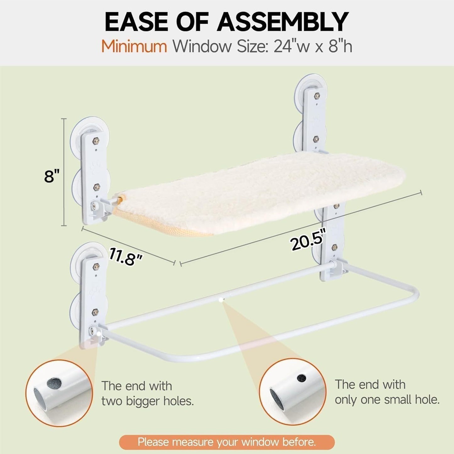 MEWOOFUN Cat Window Perch Hammock With Steel Frame And Strong Suction Cups Washable Cat Bed Seat For Indoor Cats White Medium