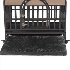 46in Heavy Duty Dog Crate, Furniture Style Dog Crate With Removable Trays And Wheels For High Anxiety Dogs