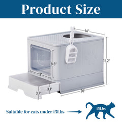 51x40x38cm, PP Plastic Litter Box, Spliced Bottom Pull-out Box, Square - Grey