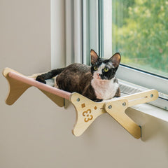 Cat Window Perch & Hammock - Adjustable 2-in-1 Sunbathing Seat For Indoor Cats, Sturdy Design Holds 40 Lbs With Washable Cover Pink, Space-Saving