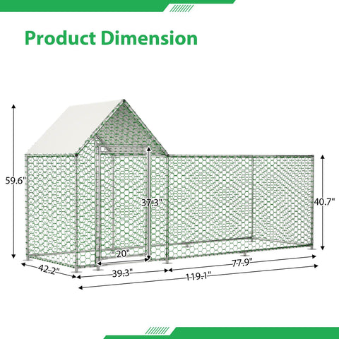 Metal Chicken Coop,Walk-in Chicken Run,Poultry Chicken Hen Pen Cage,Rabbits Duck Cages,With Cover