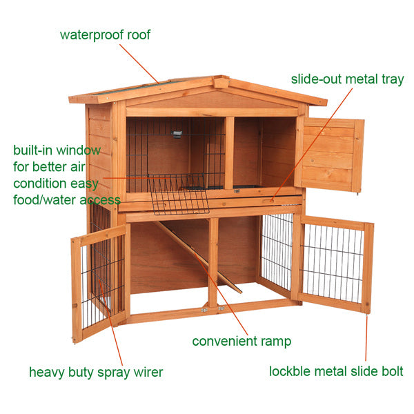 Triangle Roof Pet Waterproof Double-layer Cedar Chicken Cage Rabbit Cage With Pull-out Tray