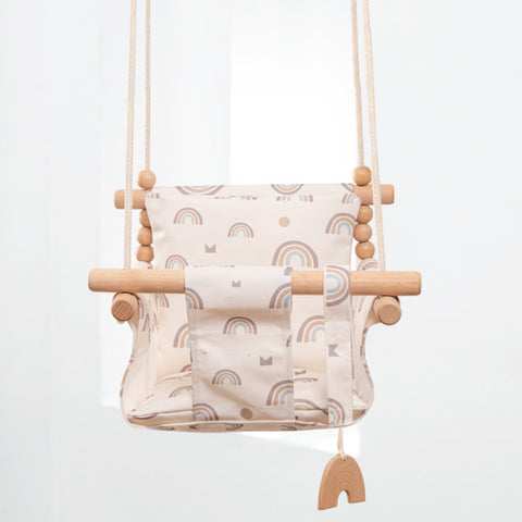 Cotton Canvas Baby Swing Chair Hanging Swing Indoor Outdoor Safety Baby Children's Toy Wooden Seat With Cushion Baby Room Decor