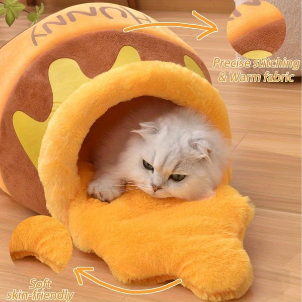 Honey Pot Cat Cave Bed For Indoor Cats - Machine Washable Removable Cushion, Cozy Pet Nest With Thick Sponge, Christmas Gift For Cat Lovers, Small Breeds & Puppy Bed Accessories
