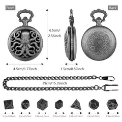 Thick Chain Octopus Symmetrical Pocket Watch Dice Set, Equipped With 7 Mini DND Dice Game Polyhedral Metal Dice, Desktop Role-playing Game Dice Accessories Gift