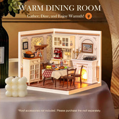 ROBOTIME DIY Miniature House Kit Dollhouse Model Building Craft Kit Birthday Creative Gifts For Adults Kids Girls Boys Warm Dining Room