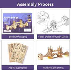 ROBOTIME 3D Wooden Puzzle London Tower Bridge Model Kit For Adults Xmas Gifts TG412