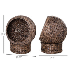 Handmade Wicker Elevated Cat Bed With Cushion Dark Brown For Kittens