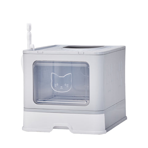 51x40x38cm, PP Plastic Litter Box, Spliced Bottom Pull-out Box, Square - Grey