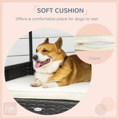 Wicker Dog Bed Outdoor Elevated With Rattan Canopy Cushioned PE Rattan Dog Cat House Sleeping Pad Cream