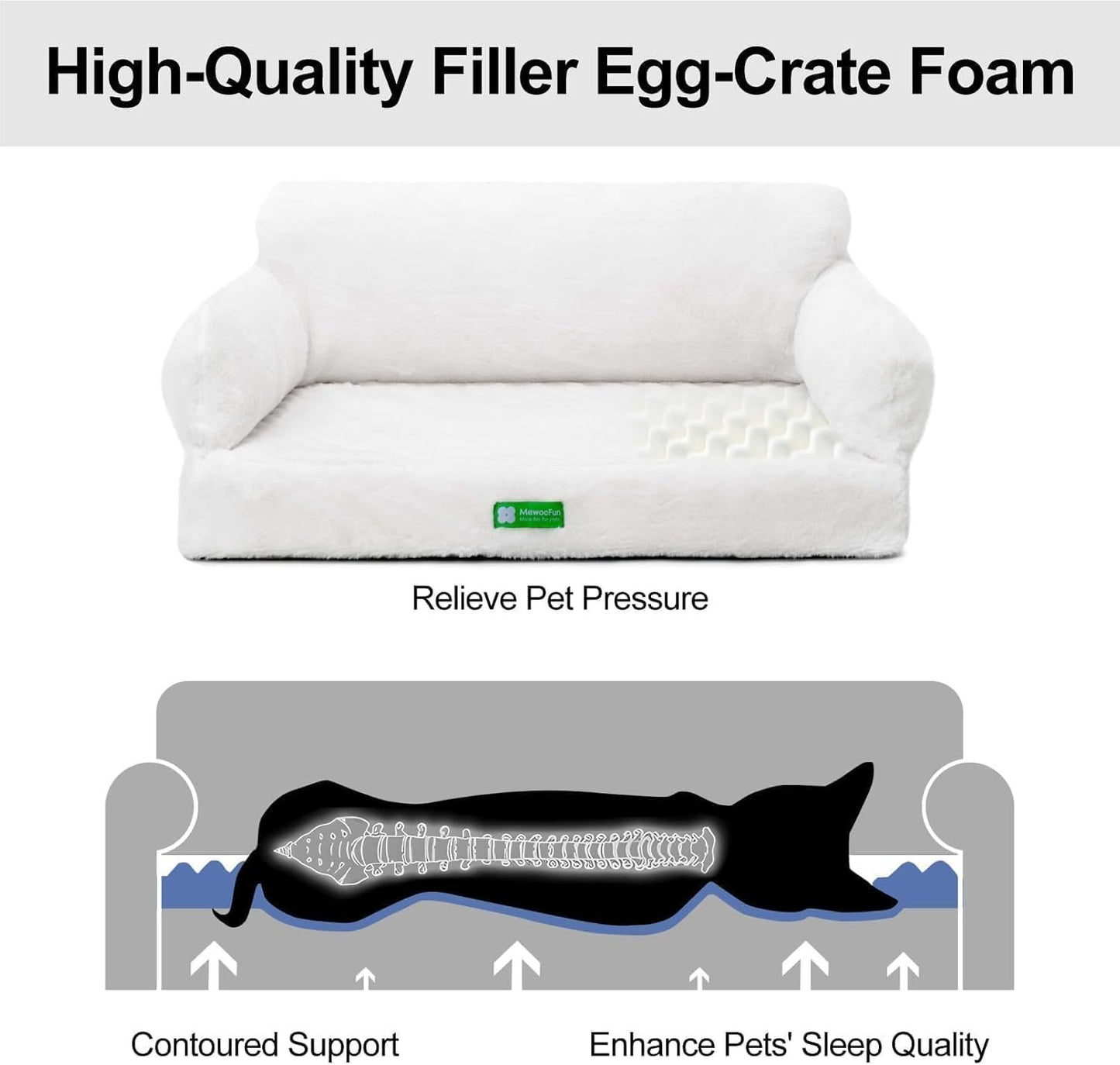 MEWOOFUN Orthopedic Dog Bed For Small Or Medium Dogs - 34.6 Inches Egg Foam Sofa With Removable Washable Cover & Non-Slip Bottom, Large, Beige