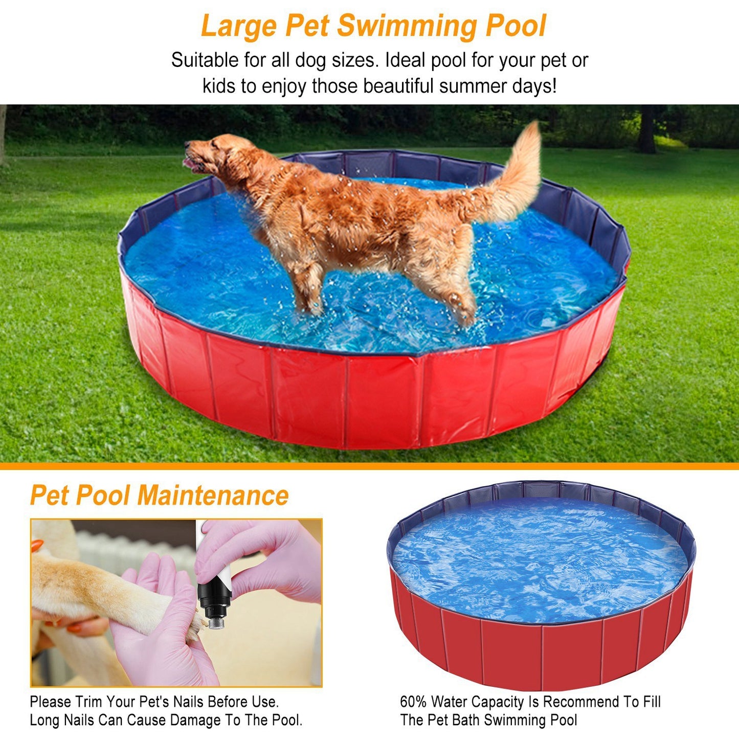 1Pc 160 X 160 X 30cm-63.0 X 63.0 X 11.8inch Foldable Pet Swimming Pool PVC  Dog Swim Pool Bathing Tub Playmat Pools