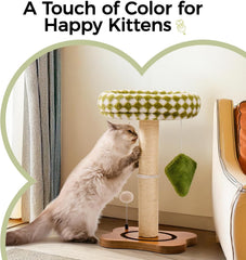 Mewoo Cat Scratching Post & Bed - 2-in-1 Small Cat Tower With Sisal Scratcher And Ball Track Toys Green, Medium