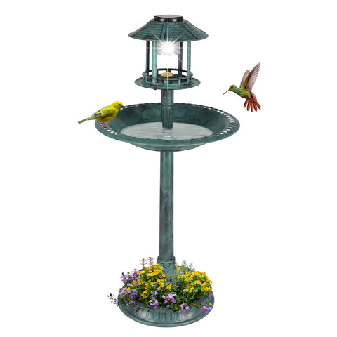 Dark Green With Solar Lights, Bird Bath Tub