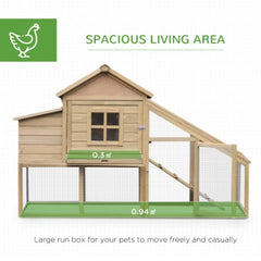 PawHut 69 Wooden Chicken Coop, Poultry Cage Hen House With Connecting Ramp, Removable Tray, Ventilated Window And Nesting Box, Natural