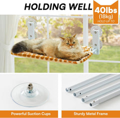 MEWOOFUN Cat Window Hammock - Steel Frame Perch With Strong Suction Cups For Indoor Cats Brown, Medium