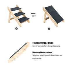 Wood Pet Stairs Pet Steps  Foldable 3 Levels Dog Stairs  Ramp Perfect For Beds And Cars Portable Dog Cat Ladder Up To 110 Pounds