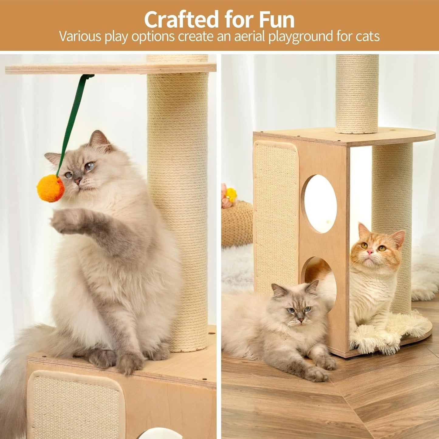 MEWOOFUN Floor-to-Ceiling Cat Tree - 108 Inch Tall Wooden Tower For Large Cats, Multi-Level Climbing & Scratching Post With Perches