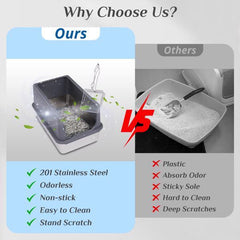 Stainless Steel Cat Litter Box With Shovel Pad