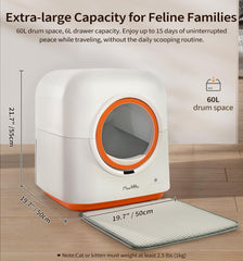 60L Automatic Cat Litter Box, Smart App Control, Deodorizing, Infrared Sensor, Suitable For Multiple Cats