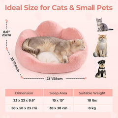 MEWOOFUN Fluffy Cat Couch Bed - Washable Round Pet Sofa With Non-Slip Bottom For Indoor Cats & Small Dogs 23'', Pink