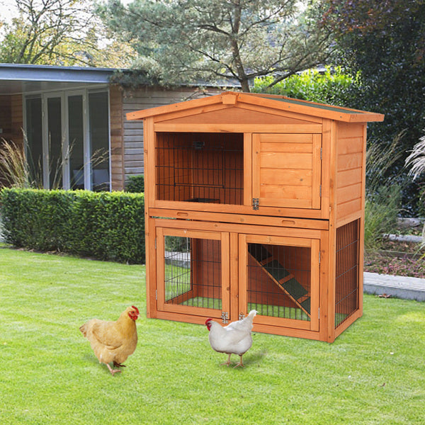 Triangle Roof Pet Waterproof Double-layer Cedar Chicken Cage Rabbit Cage With Pull-out Tray