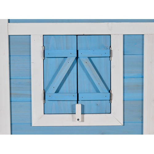 76 Wooden Rabbit Hutch Bunny Cage With Waterproof Asphalt Roof, Fun Outdoor Run, Removable Tray And Ramp, Light Blue