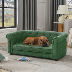 Pet Sofa With Arc-shaped Backrest And Armrests, Contemporary Rectangular Pet Sofa Crafted From Breathable Linen Cozy Soft Cushion Dog Sofa