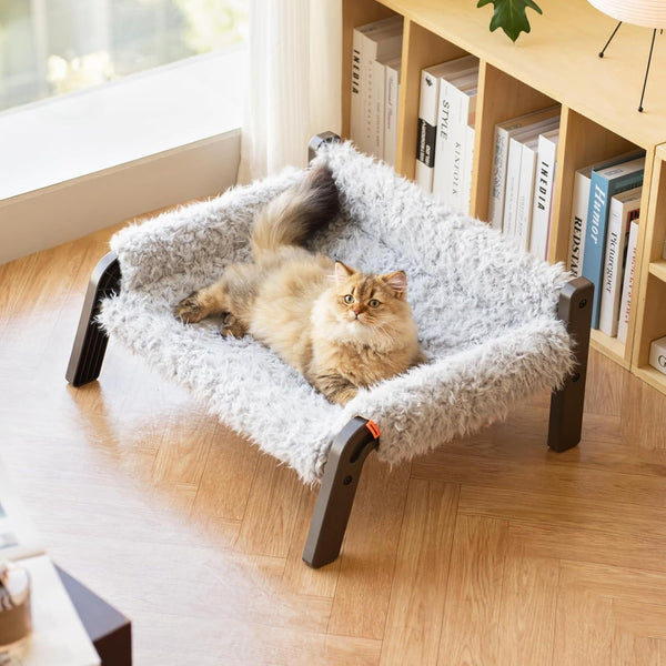 MEWOOFUN Elevated Pet Bed - Raised Cat & Small Dog Couch With Washable Cover & Non-Slip Base, Supports 44 Lbs For Indoor Outdoor Use Plush Grey