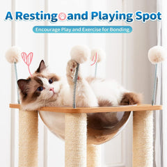 Indoor Wooden Cat Climbing Frame Cat Tower Cat House With Cat Scratching Board Ramp Suitable For Large Cats And Kittens
