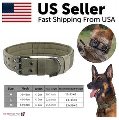 Wide Tactical Heavy Duty Nylon Large Dog Collar K9 Military With Metal Buckle