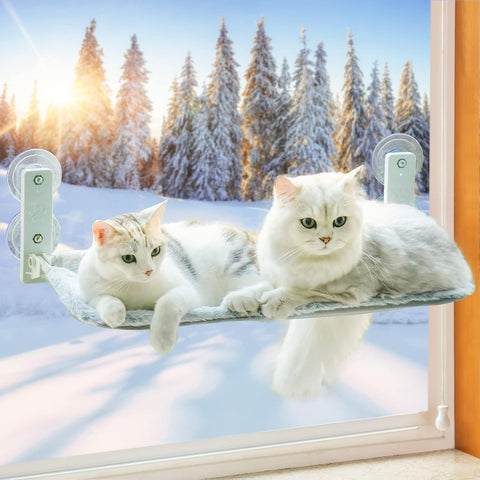 MEWOOFUN Large Cat Window Perch - Foldable 60x30cm Hammock With 18kg Suction Cups & Washable Cover For Indoor Cats Grey